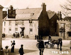 The Lamb, early 20thC, with sign of the Red Lion in top foreground