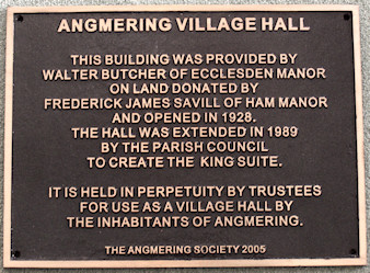 Village Hall Plaque presented by The Angmering Society in 2005